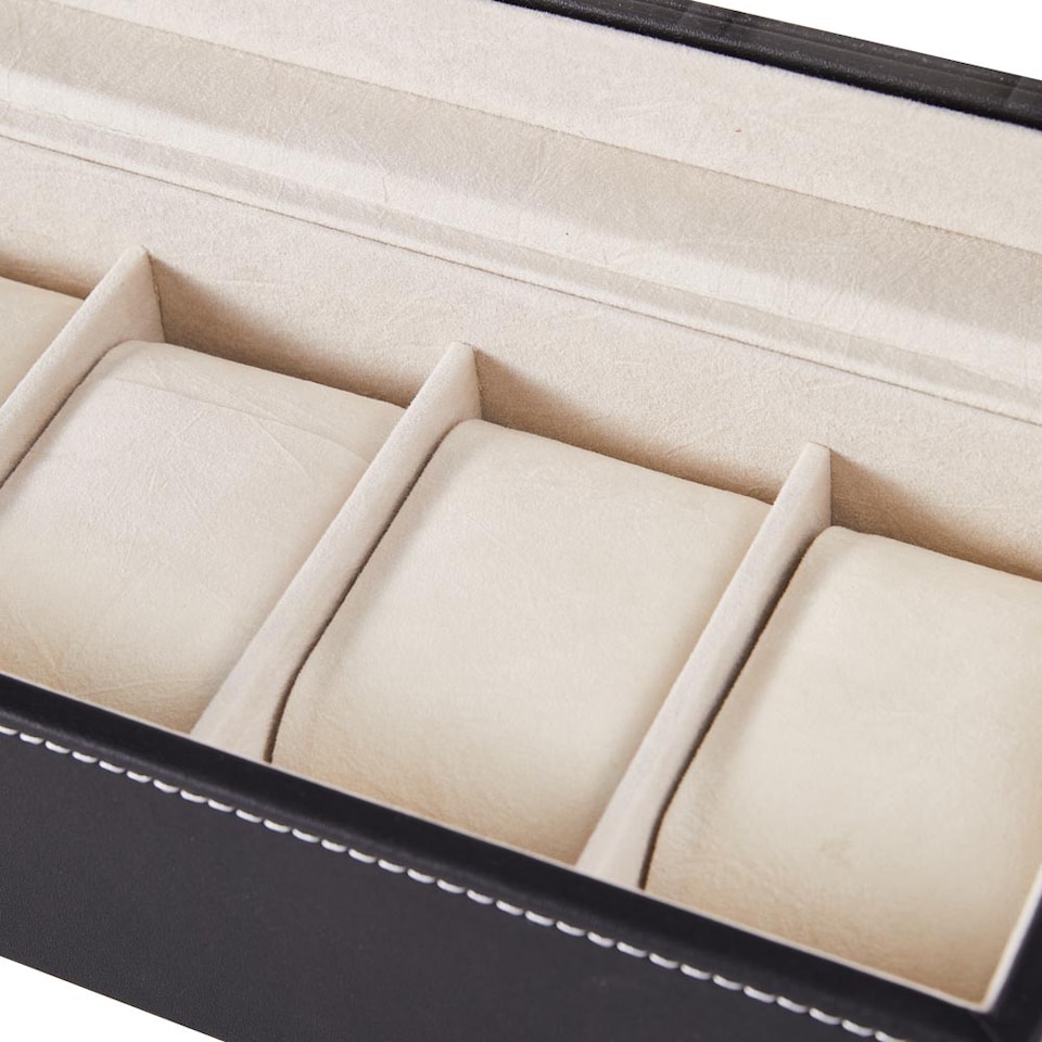 image 1 of Living and Home 6-Slot Faux Leather Watch Display Case | Black