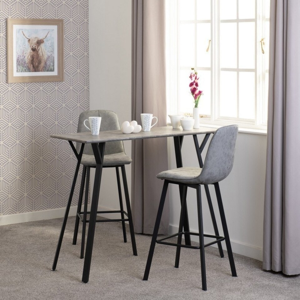 image 1 of Quebec Bar Table Set - Concrete Effect/Black/Grey Faux Leather Grey