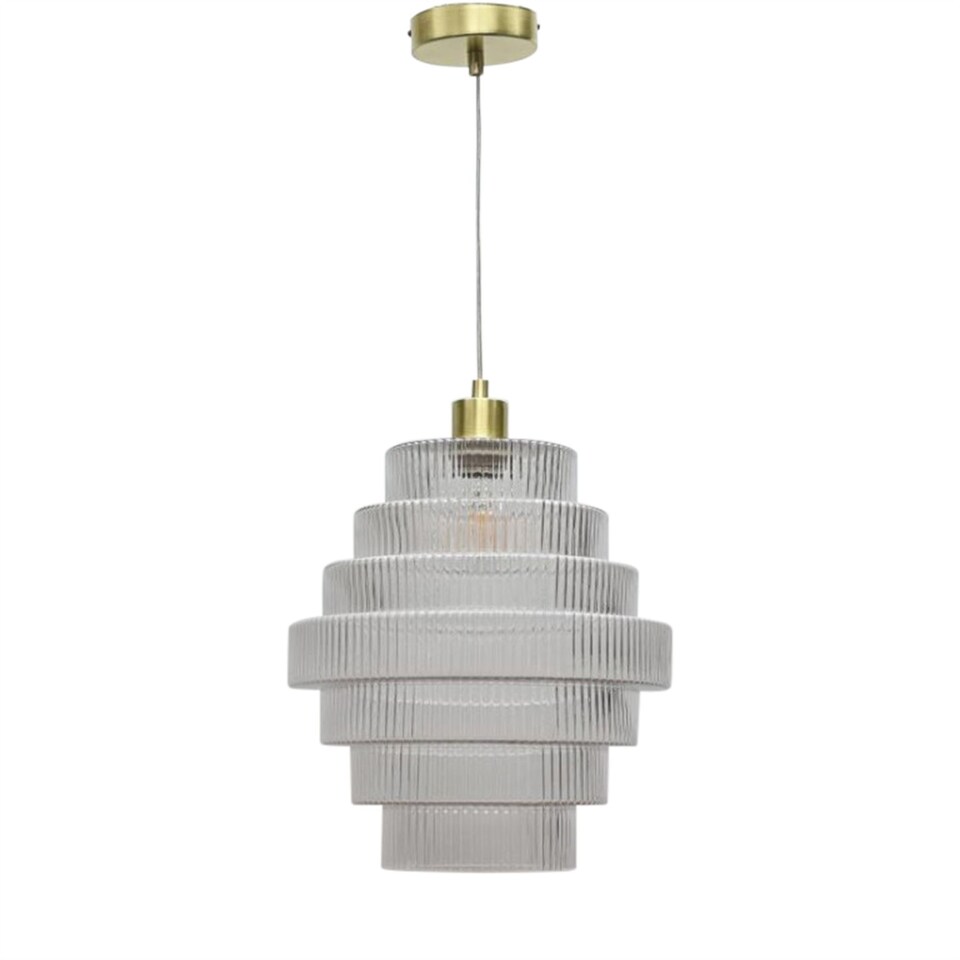 image 1 of Set of 2 Benson - Tiered Large Glass Satin Brass Ceiling Pendant Light