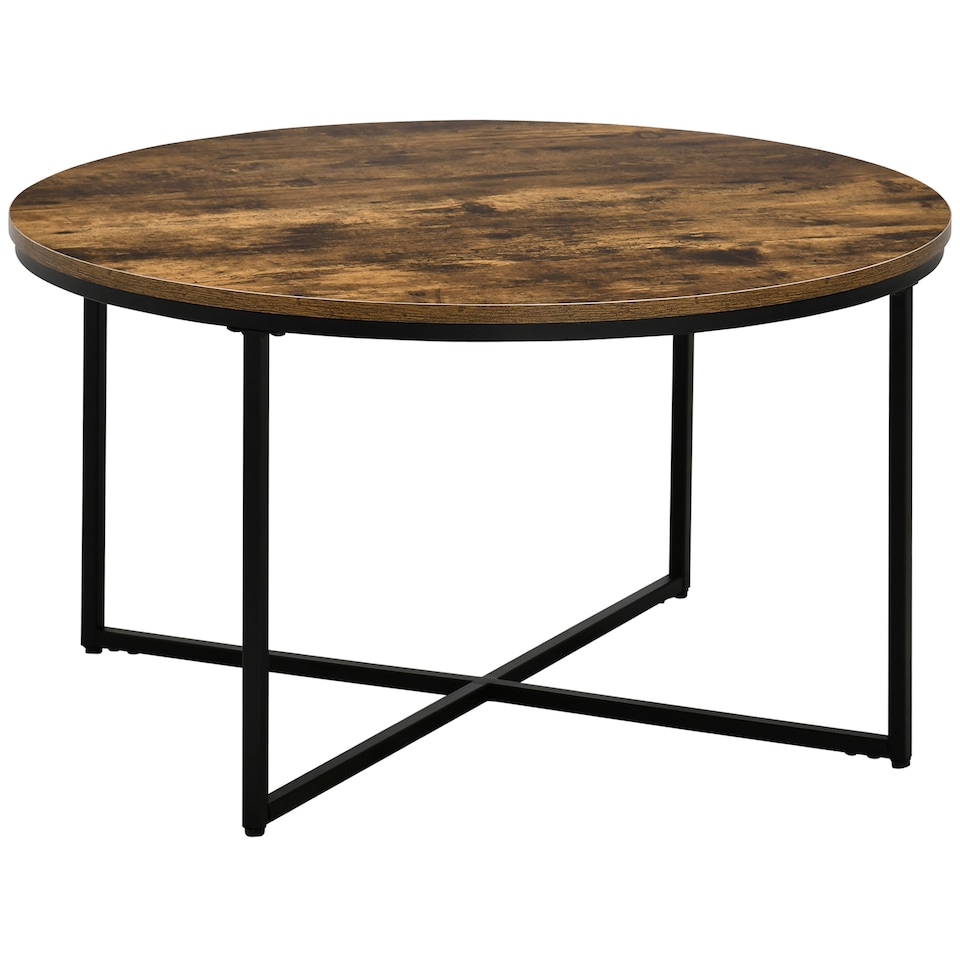 image 1 of HOMCOM Round Coffee Table, Industrial Side Table with Metal Frame, Large Coffee Tables for Living Room, Bedroom, Rustic Brown | Brown