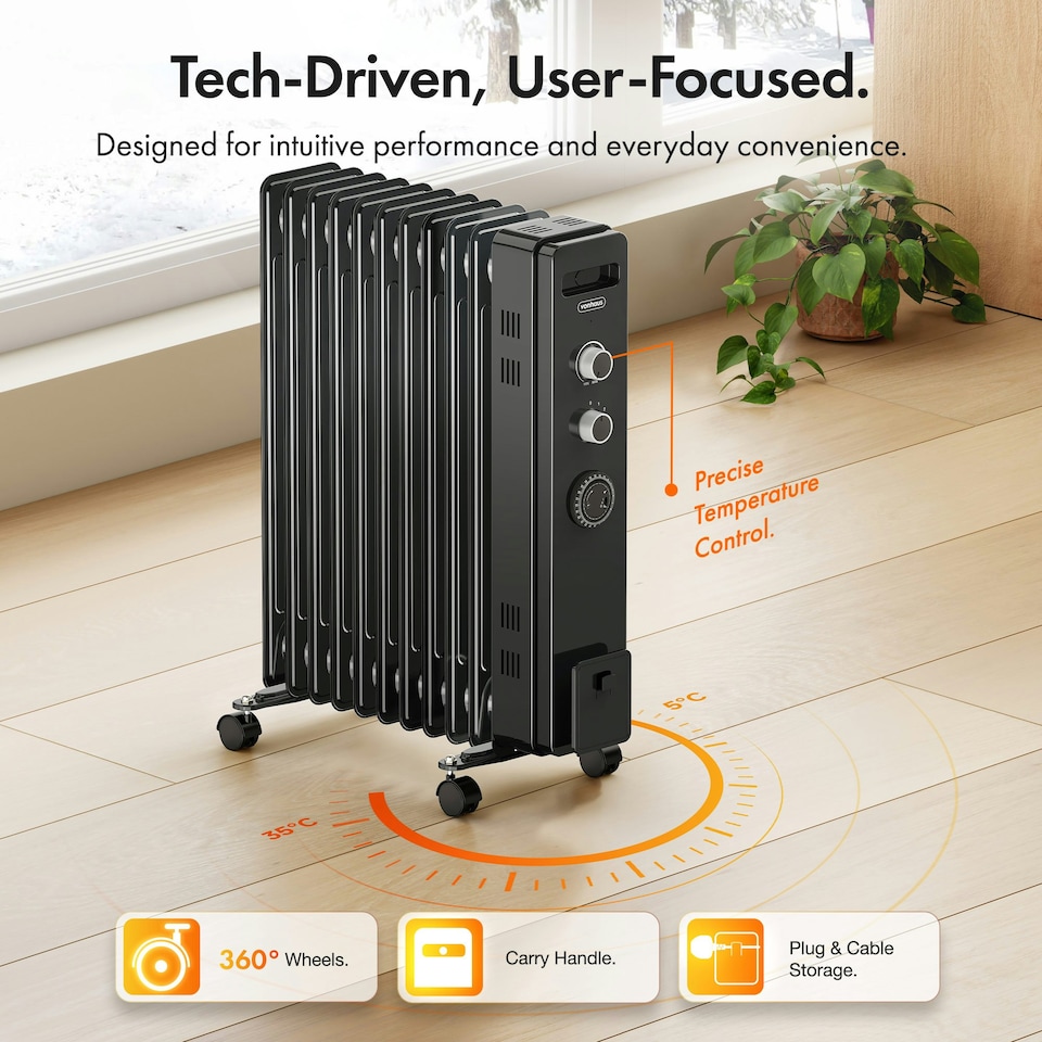 image 1 of VonHaus Oil Filled Radiator 11 Fin Portable Electric Heater