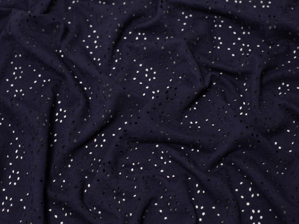 Minerva Core Range Navy Embroidered Cotton Jersey Stretch Knit Fabric for Dressmaking, 150cm / 59" Wide - per metre