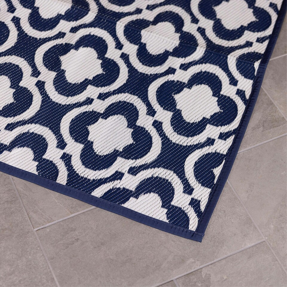 image 1 of Charles Bentley Blue Patterned Weatherproof Rug 120x170cm
