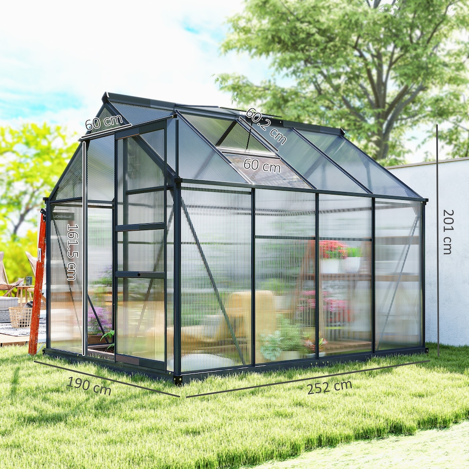 image 1 of Outsunny 6x8ft Walk-In Polycarbonate Greenhouse Plant Grow Galvanized Aluminium