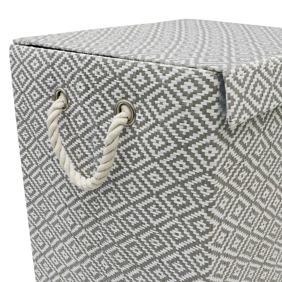 image 1 of JVL Argyle Rectangular Foldable Paper Lidded Storage - Light Grey Grey