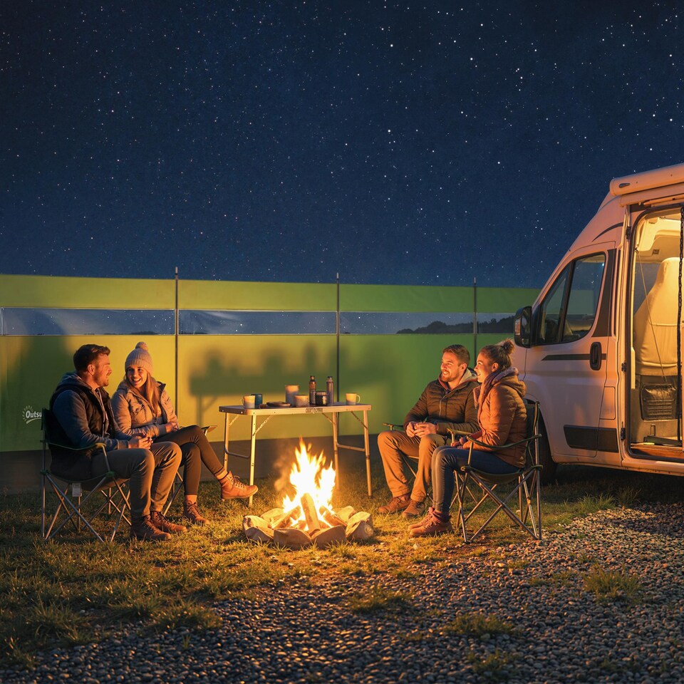 image 1 of Outsunny Camping Windbreaks with Clear Windows, 725 x 140cm | Green | Army Green | 725 x 140 cm