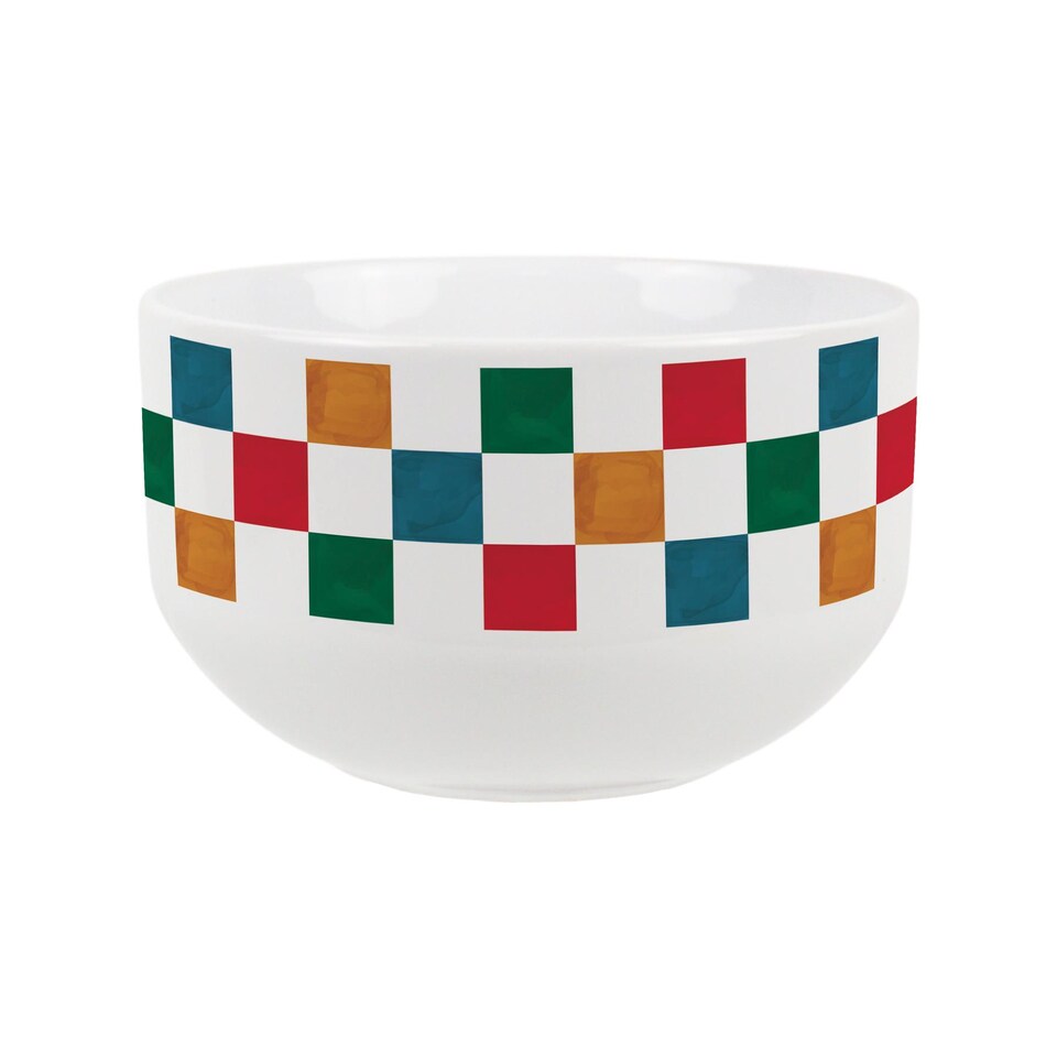 image 1 of Checkered Ceramic Bowl - Set of 4