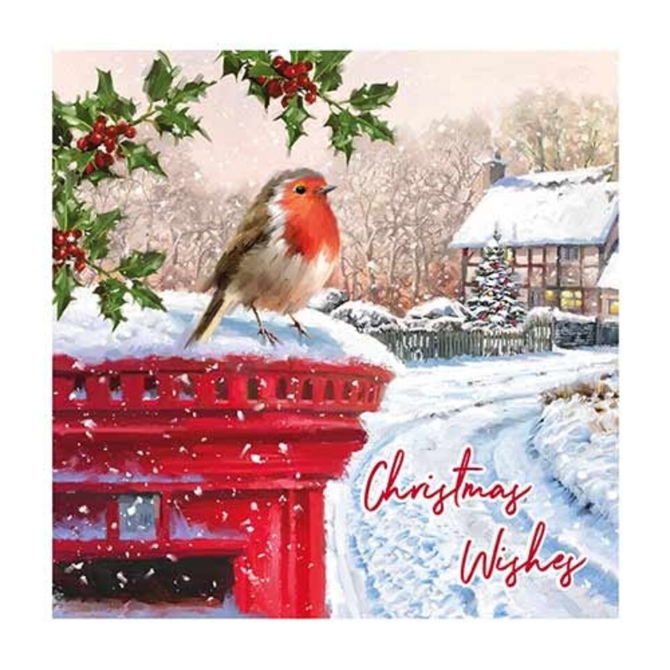 Traditional Robin and Snowman Christmas Greeting Cards - Pack of 12