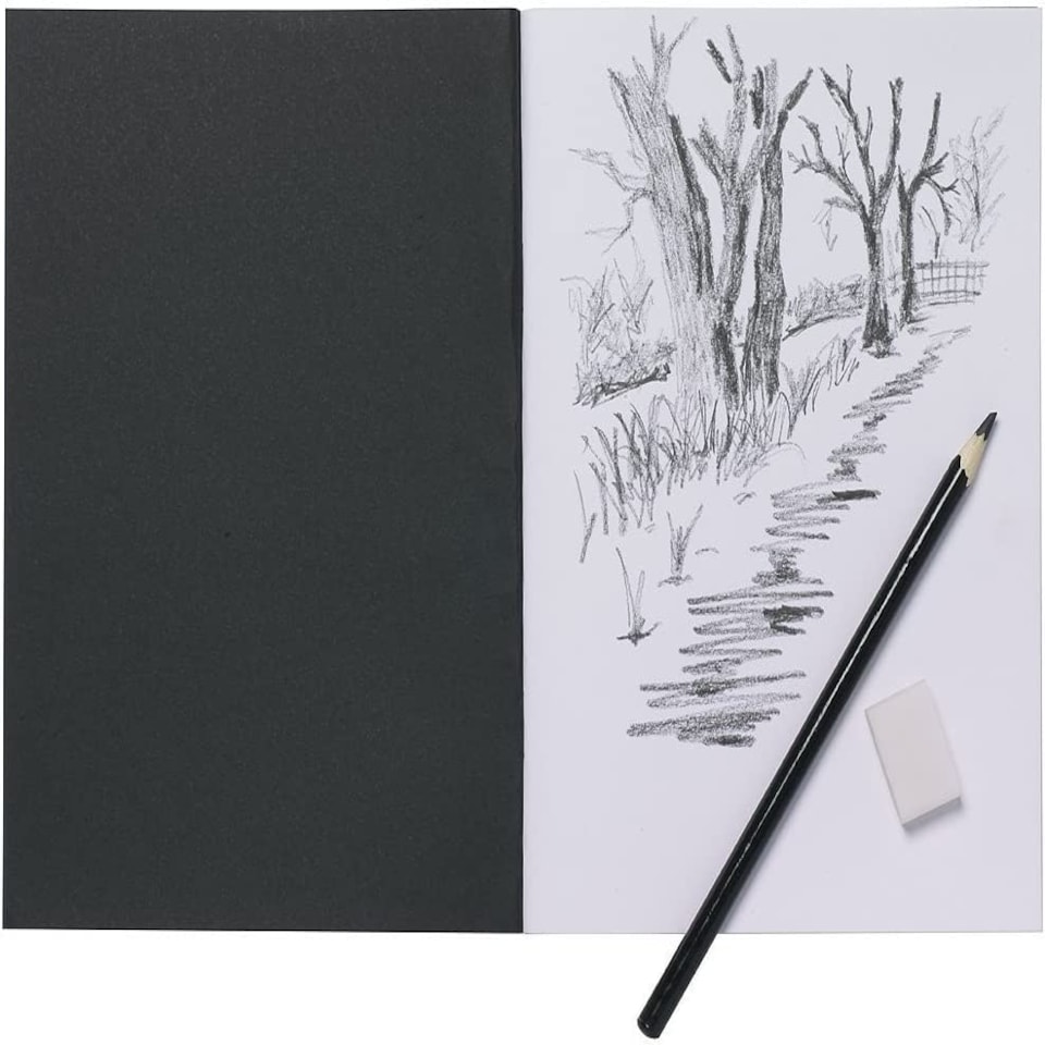 A5 Sketch Book – Black Card Cover with White Cartridge Paper | Compact Art Pad for Drawing