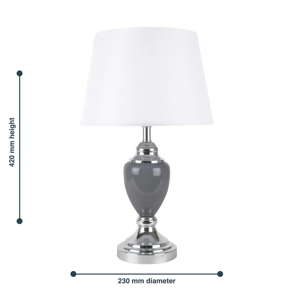 image 1 of First Choice Lighting Set of 2 Chrome and Grey Urn Table Lamps with White Shades Chrome | White