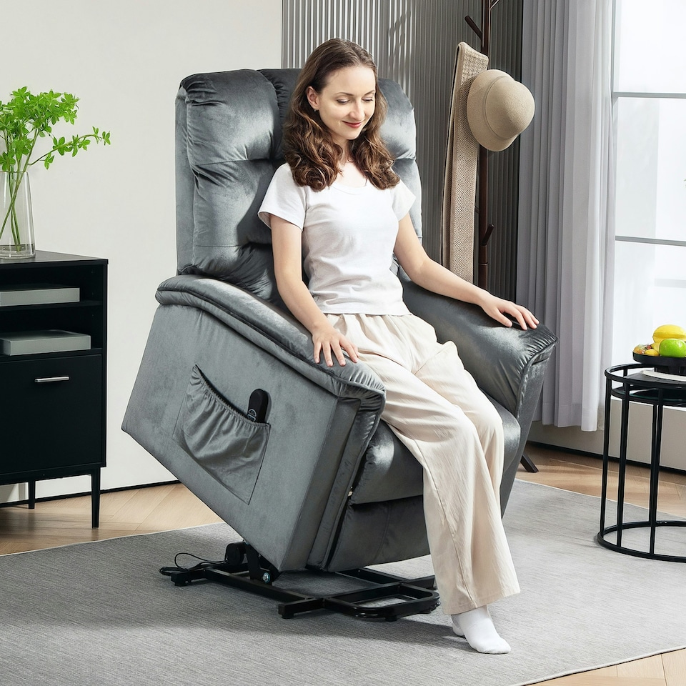 image 1 of HOMCOM Power Lift Recliner Chair for Elderly w/ Remote Control, Dark Grey | Grey
