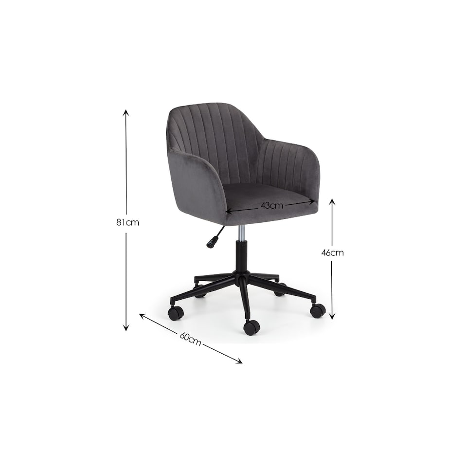 image 1 of Kahlo Velvet Swivel Office Chair- Grey/Black