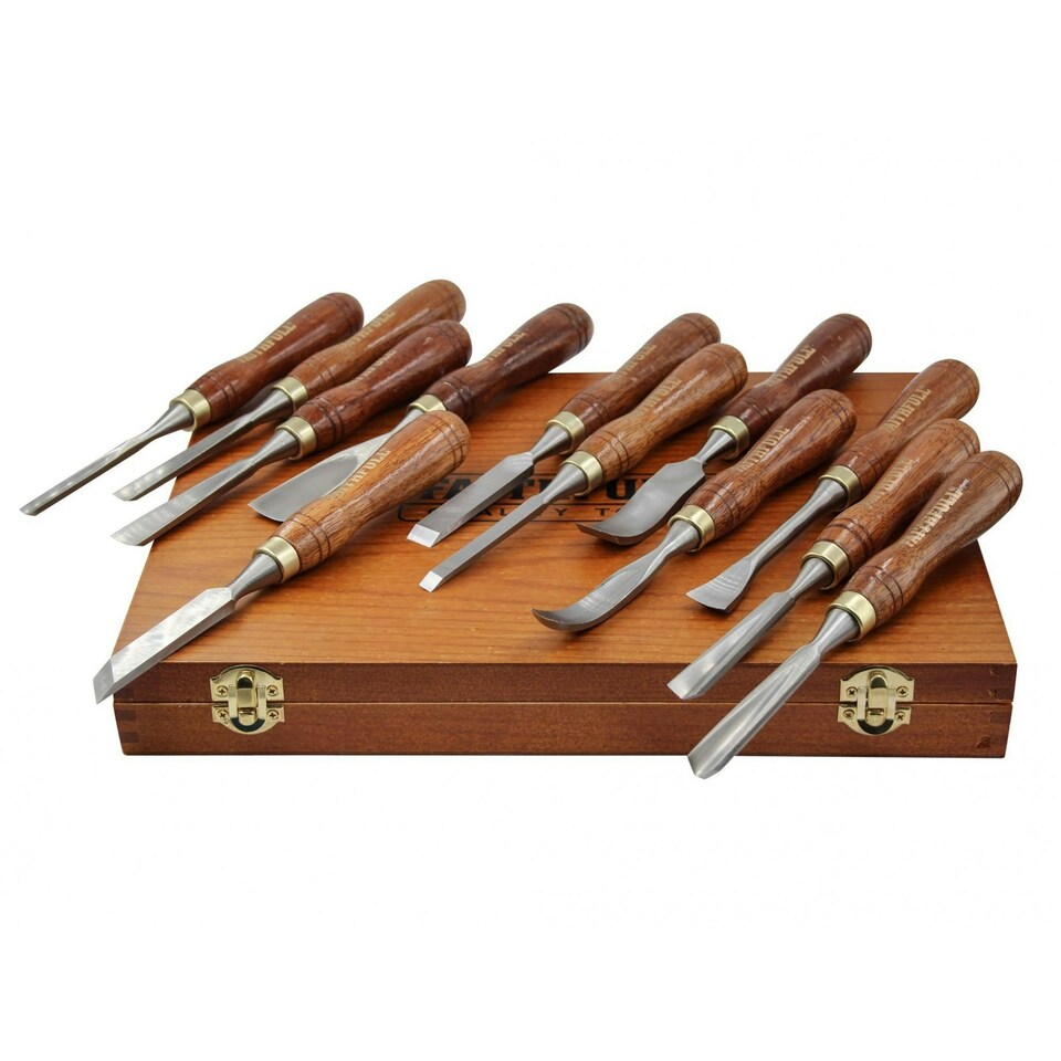 Faithfull Wood Carving Chisels Set In Case, 12 Piece - Multi Colour - One Size
