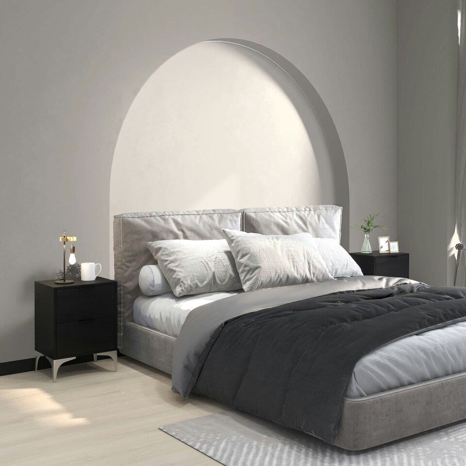 image 1 of HOMCOM Bedside Tables Set of 2, Modern Nightstand with 2 Drawers, Small Sofa End Tables with Storage and Steel Legs for Bedroom, Living Room, Grey