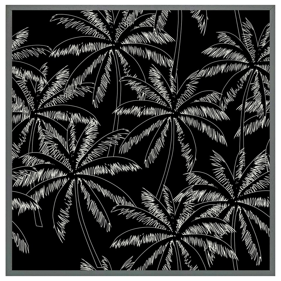image 1 of White palm trees on black (Picture Frame) Grey | XS