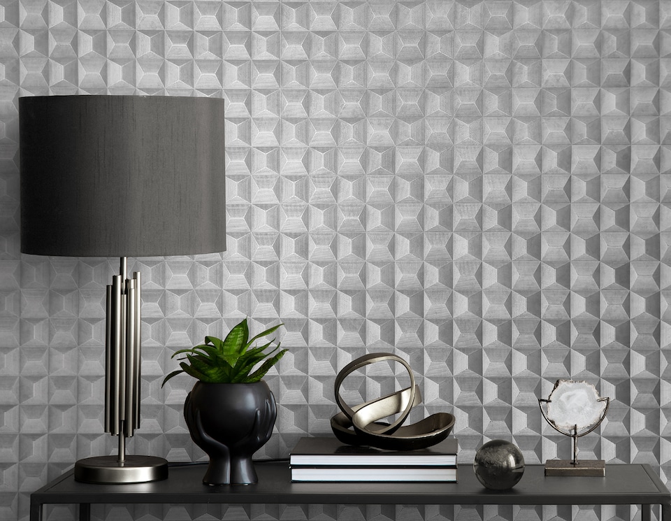 image 1 of Vymura M95684 Romero 3D Geo Wallpaper, Grey