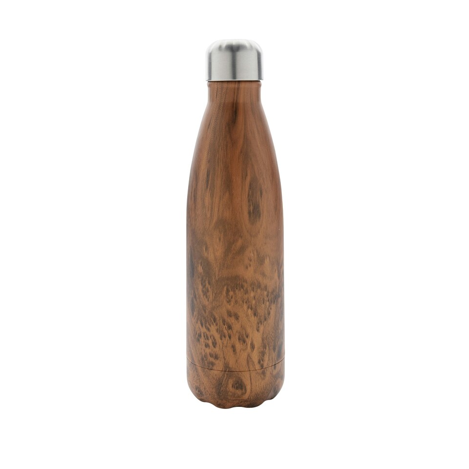 image 1 of XD Collection Wood Effect Stainless Steel 500ml Bottle - Brown - One Size Brown | One Size