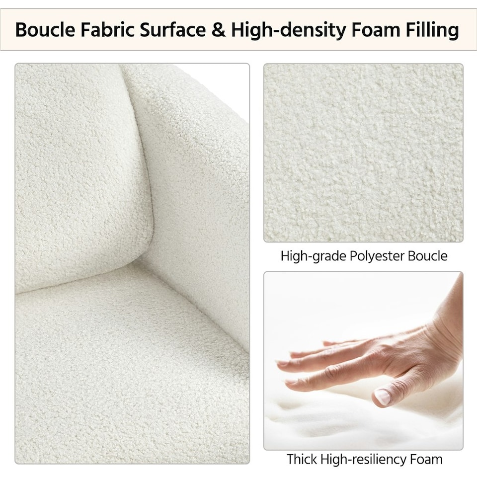 image 1 of Yaheetech Boucle Barrel Accent Chair with Adjustable Headrest and Lumbar Pillow White