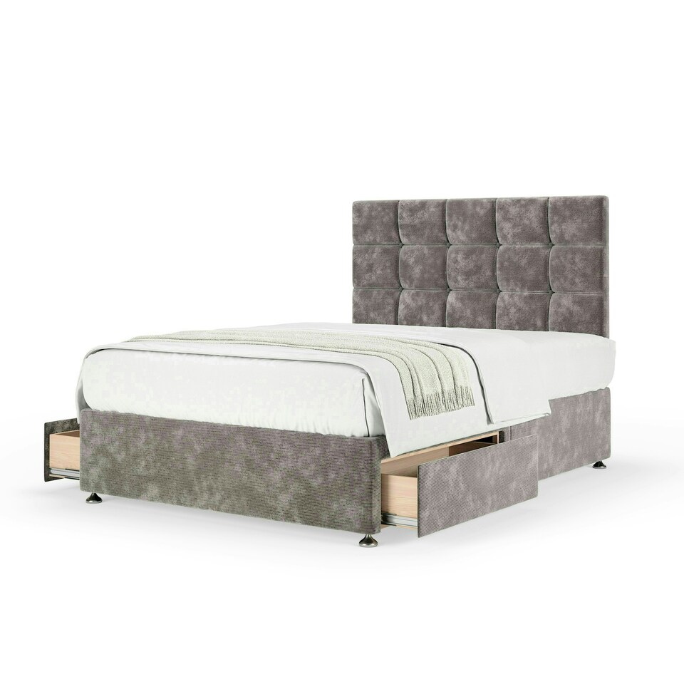 image 1 of Neptune Spring Silver Chenille 2 Drawer Divan Set And Pearl Headboard Small Double
