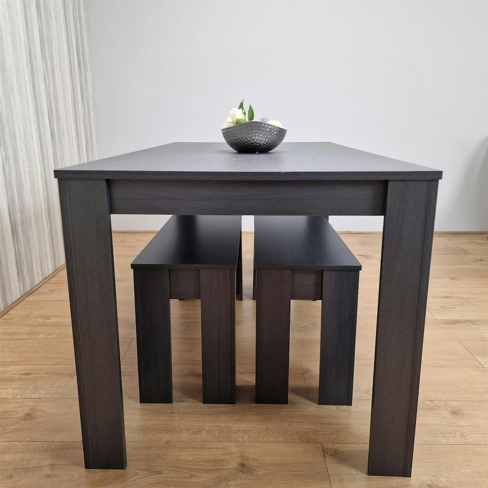 image 1 of Dining Table Set with 2 Benches Dining Room and Kitchen table set of 2 Grey
