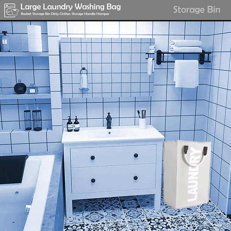image 1 of Single Collapsible Laundry Basket Bag Clothes Hamper with Handles Foldable Washing Basket for Laundry Sorting Storage