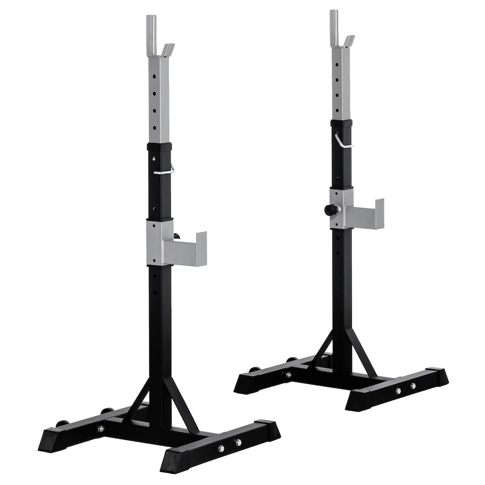 image 1 of HOMCOM 2 Pairs Barbell Squat Rack Portable Stand Weight Lifting Bench w/ Wheels