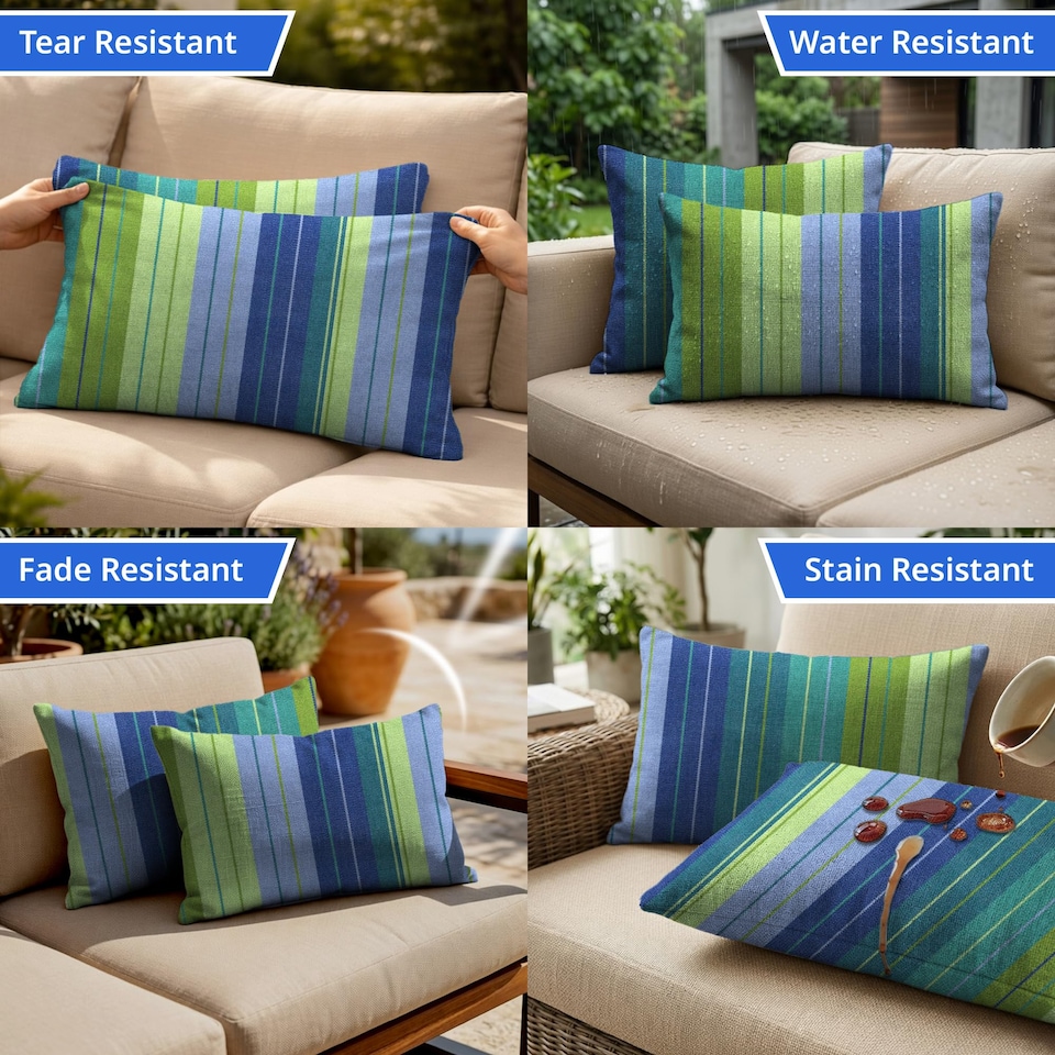 image 1 of Covers&All Sunbrella Lumbar Pillows Set of 2, Rectangle 12 in x 20 in, Seville Seaside