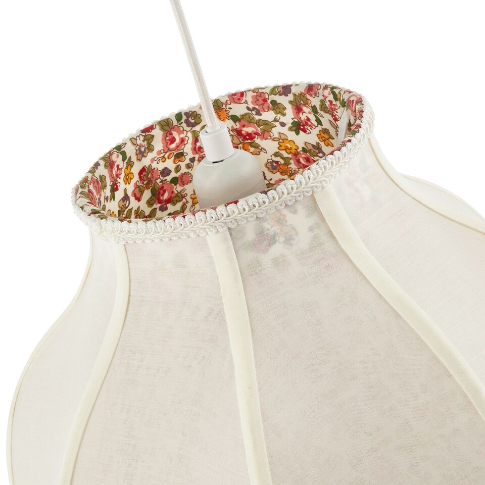 image 1 of Cream Victorian Lamp Shade with Scallop Edges and Floral Inner Lining | Cream | Cream | 1