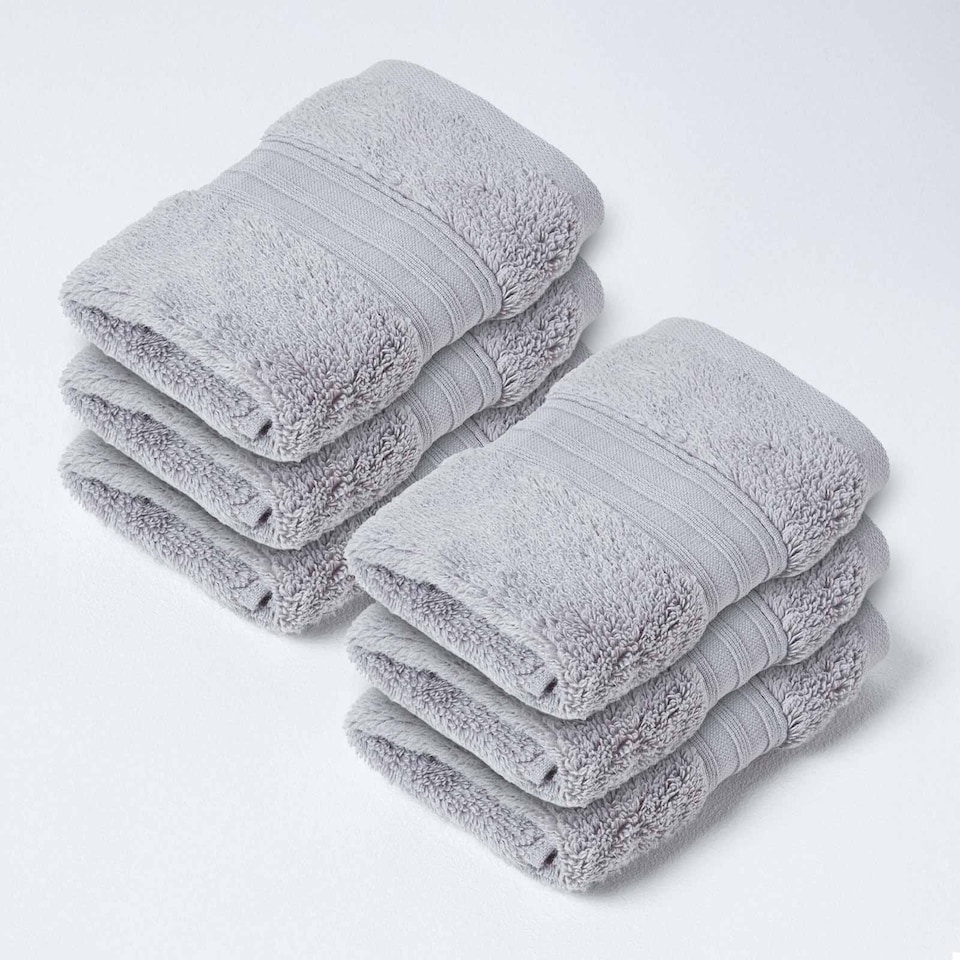 image 1 of Homescapes Zero Twist Supima Cotton Face Cloth - Set of 6, Grey
