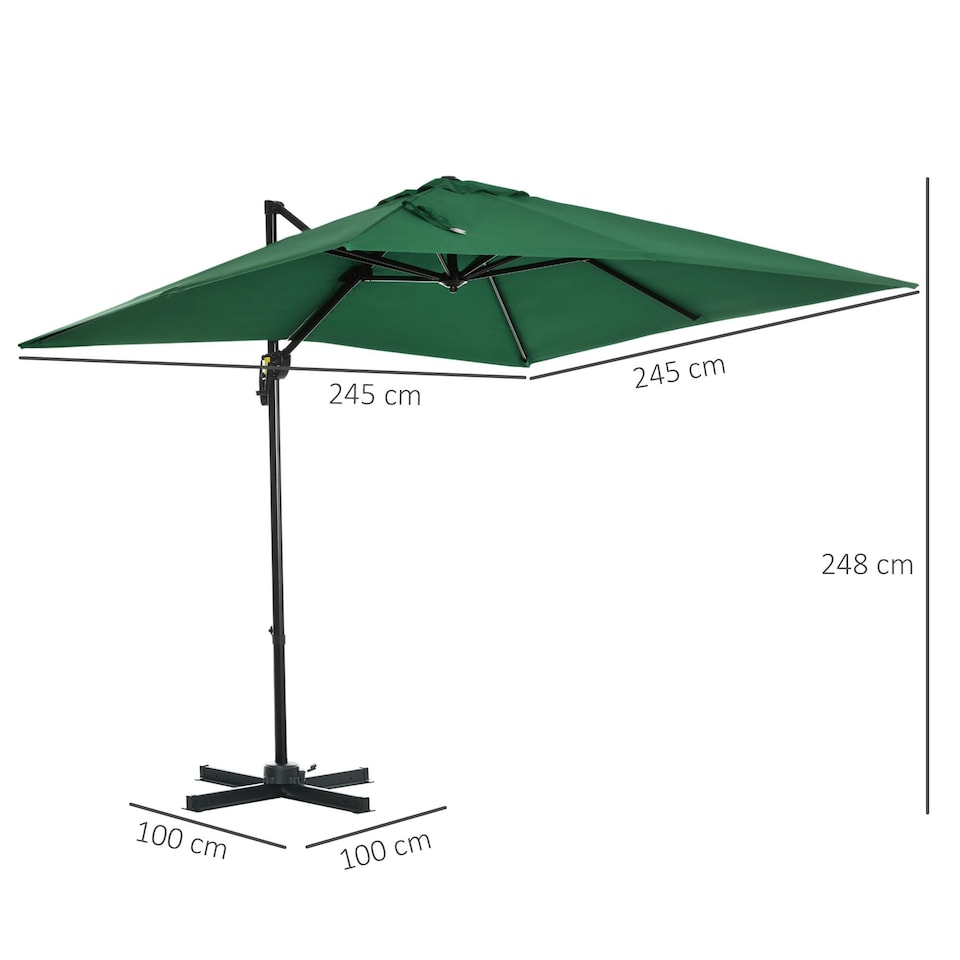 image 1 of Outsunny Square Cantilever Roma Parasol, 360-Degree Rotation, Green