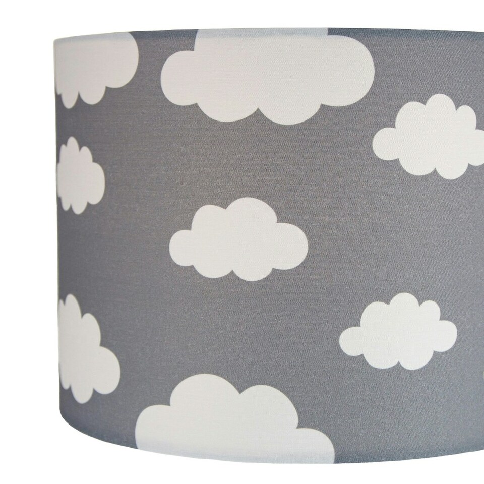 image 1 of White Clouds Children's/Kids Grey Cotton Fabric Bedroom Lamp or Pendant Shade