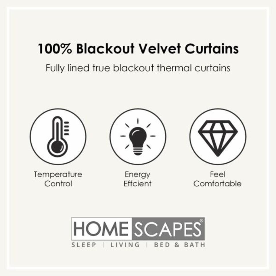 image 1 of Homescapes Thermal 100% Blackout Beige Velvet Curtains - 66 x 54" Cream