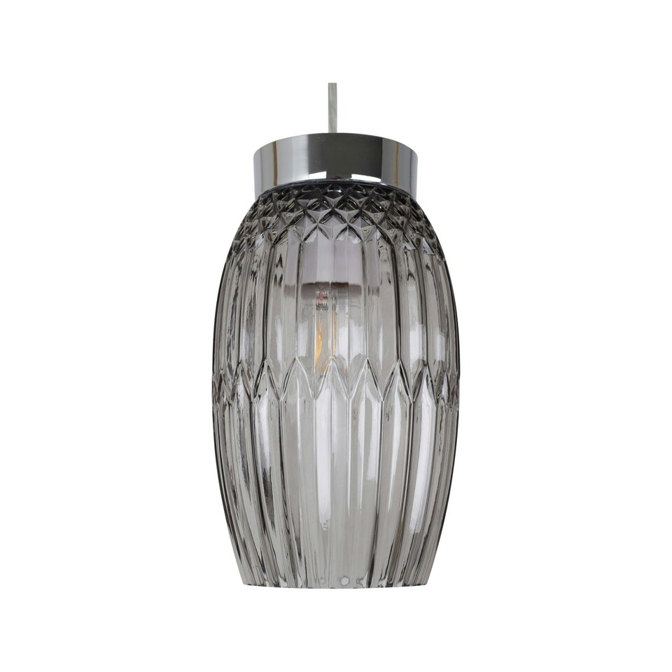 image 1 of Set of 2 Facet - Chrome with Smoke Faceted Glass Pendant Shades Clear | Chrome
