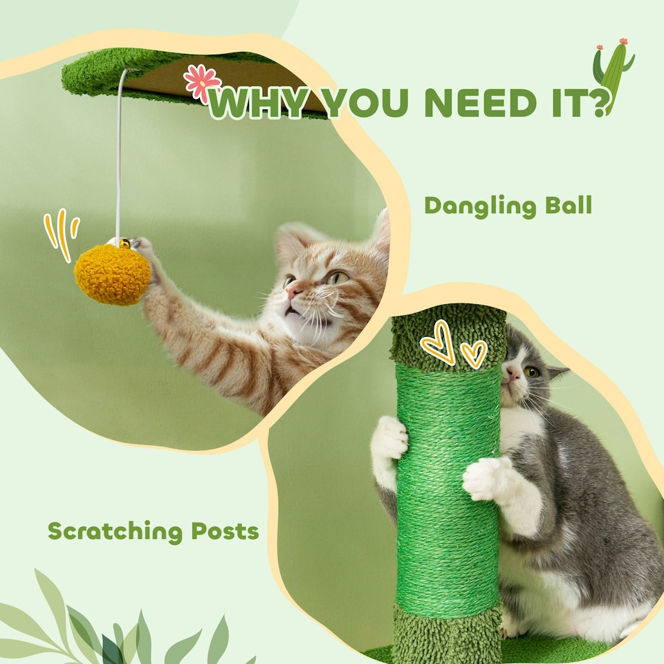 image 1 of PawHut 6-Level Floor to Ceiling Cat Tree, 230-275cm Height, Green