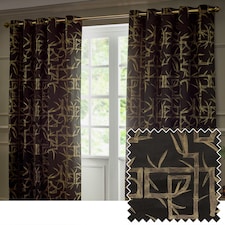 Paoletti Bamboo Fully Lined Jacquard Eyelet Curtain Pair, 229cm width x 229cm drop | Black | Black | 1