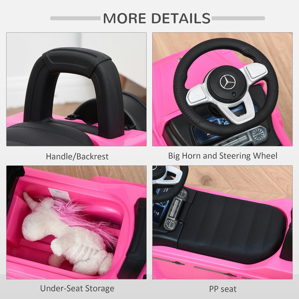image 1 of HOMCOM Benz G350 Kids Ride on Sliding Car w/ Under Seat Storage No Power Pink