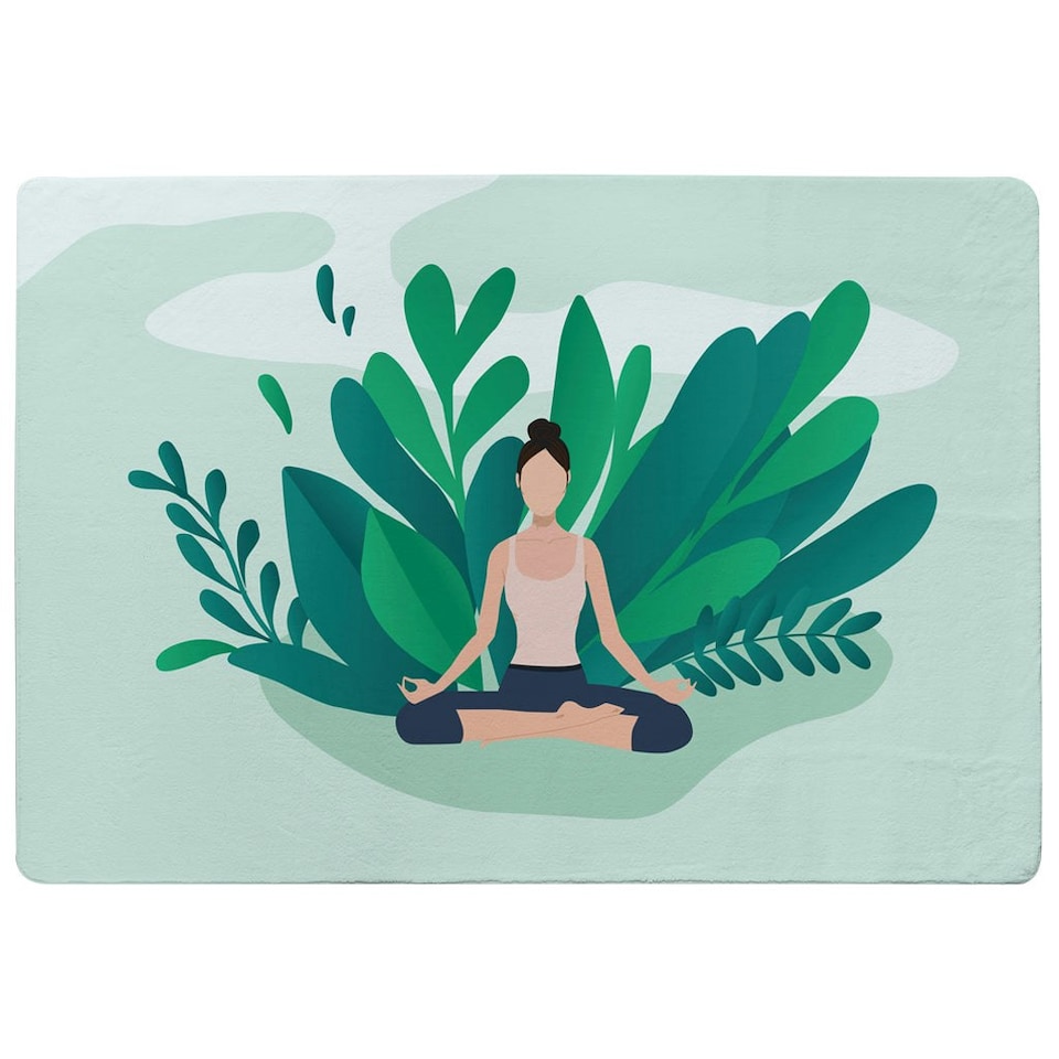 image 1 of Woman Meditating (Rug) Green | XL