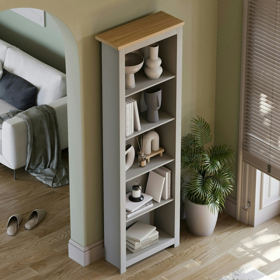 image 1 of Vida Designs Arlington 5 Tier Bookcase Shaker Style Display Storage, Grey & Oak
