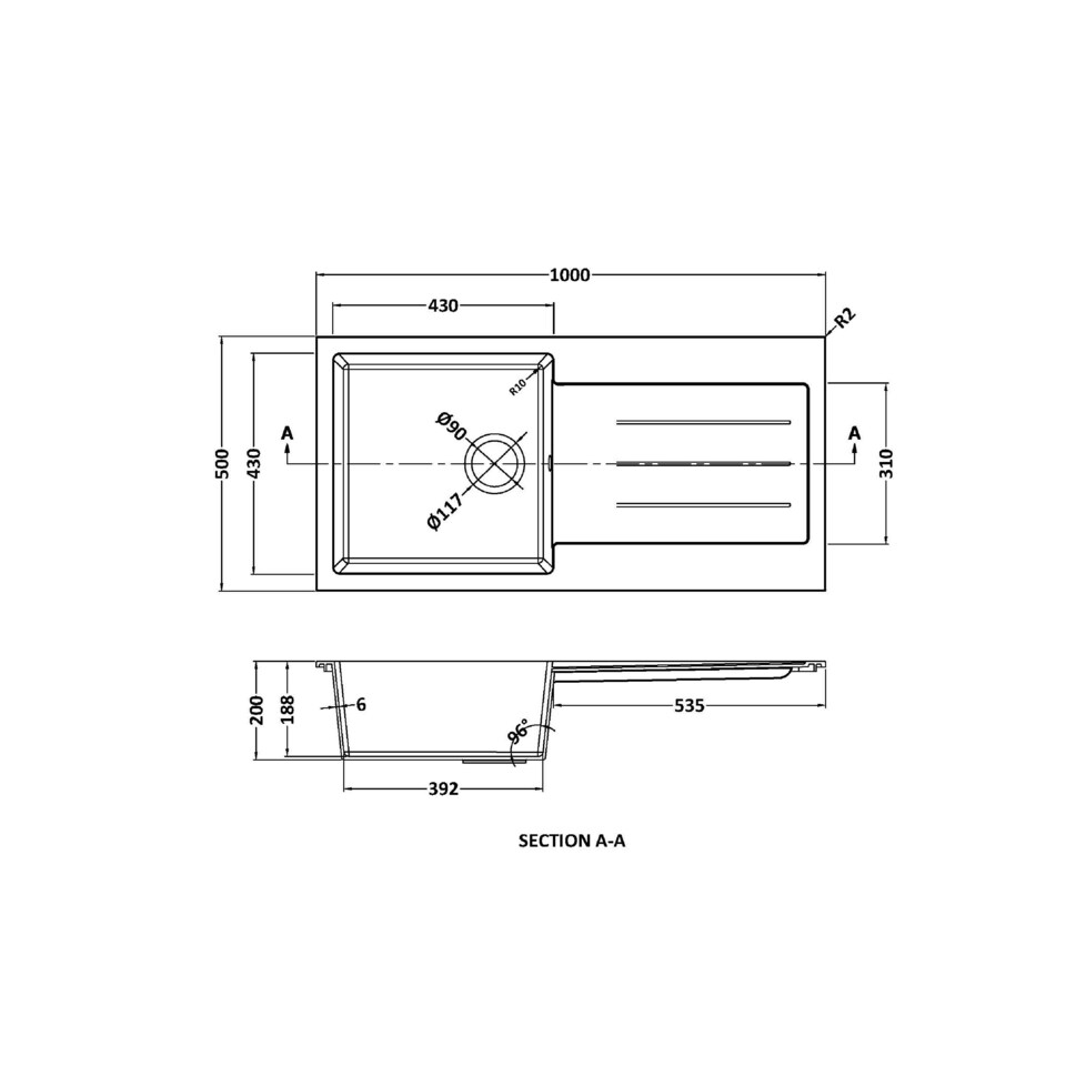 image 1 of Balterley 100cm Kitchen Single Bowl Composite Inset Sink with Overflow & Reversible Drainer