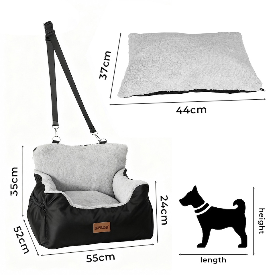 image 1 of Skylos Dog Car Seat Bed Pet Booster Travel Carrier with Safety Leash | Black | Black | 1