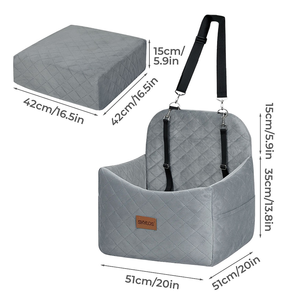image 1 of Skylos Pet Booster Dog Car Seat Travel Carrier Bed Bag Basket Puppy | Grey | Grey