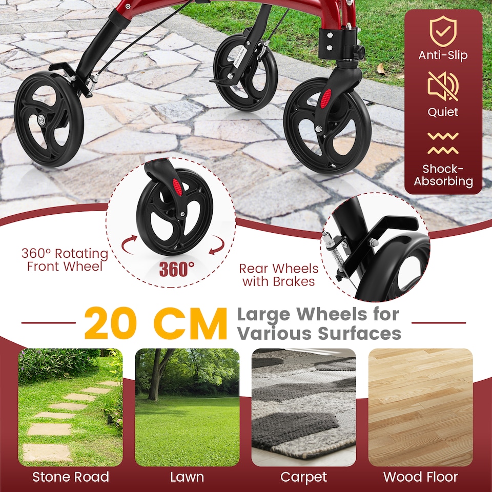 image 1 of COSTWAY Lightweight Walker for Seniors Foldable Rollator Walker-Red