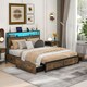 image 2 of COSTWAY King Size Bed Frame Metal Platform LED Lights