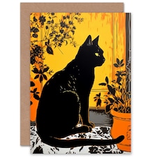 Plant Lover Black Cat Houseplants Pet Portrait Animal Greeting Card
