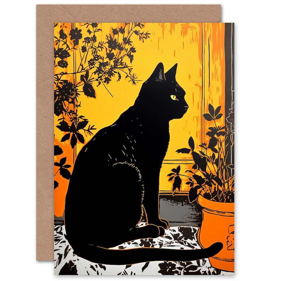image 1 of Plant Lover Black Cat Houseplants Pet Portrait Animal Greeting Card