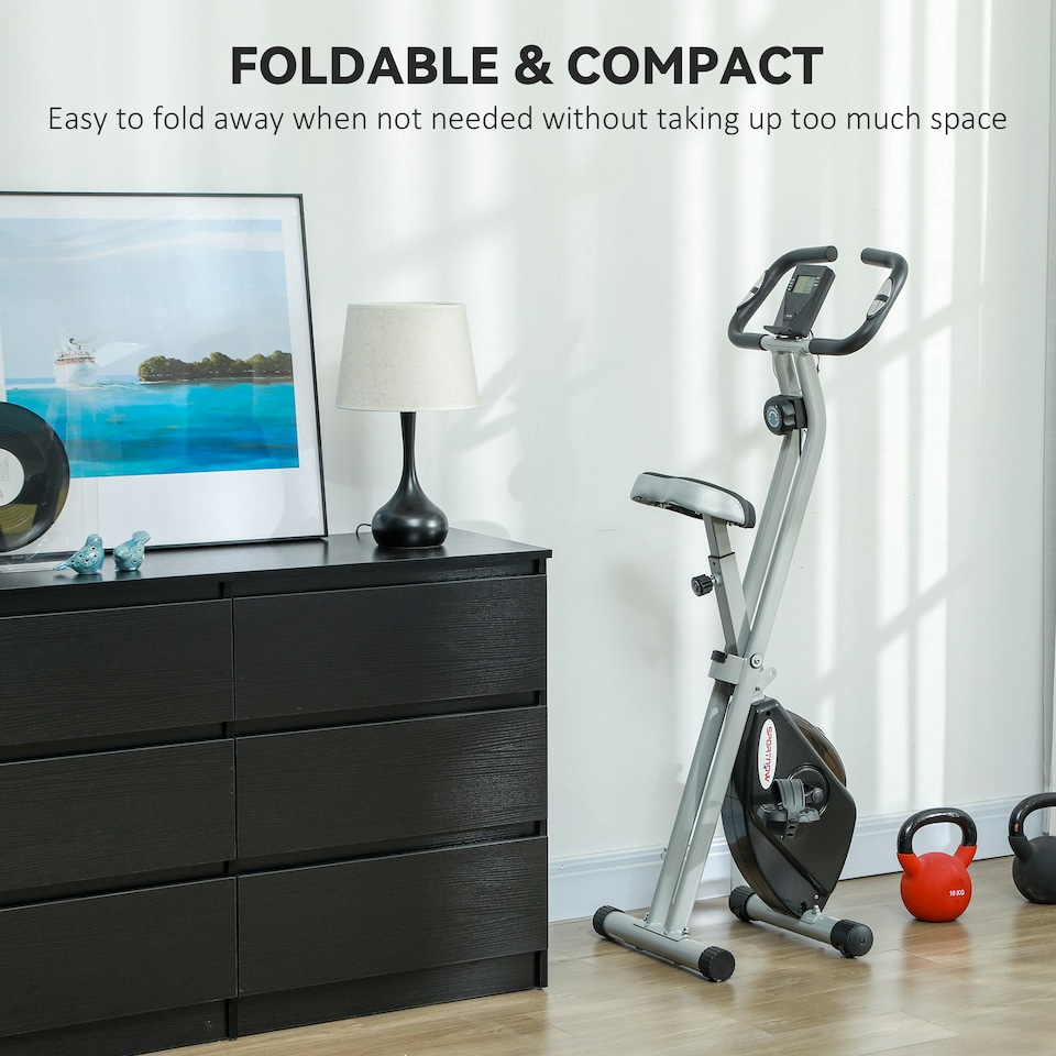image 1 of SPORTNOW Folding Exercise Bike with Heart-Rate Sensor for Home Use, Black/Grey