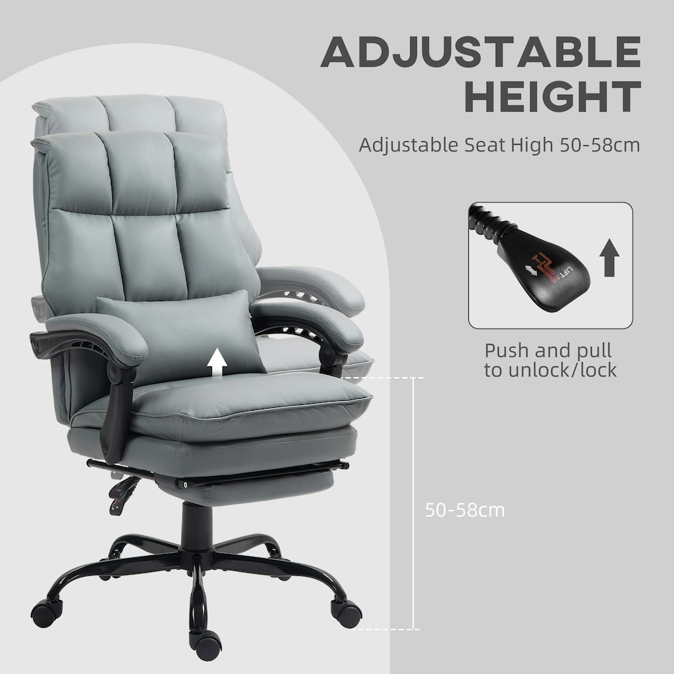 image 1 of HOMCOM Executive Office Chair, PU Leather Desk Chair with Armrests Grey