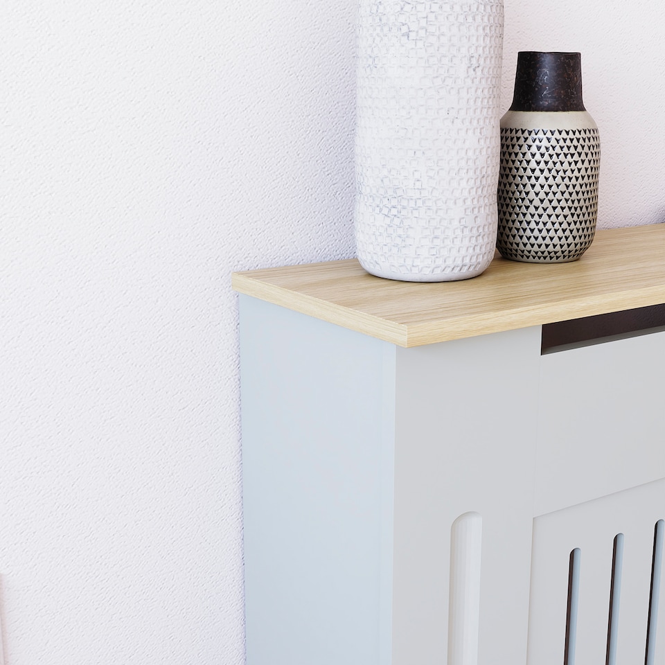 image 1 of Vida Designs Arlington Radiator Cover Painted MDF Slatted Cabinet, Grey, 140-204cm
