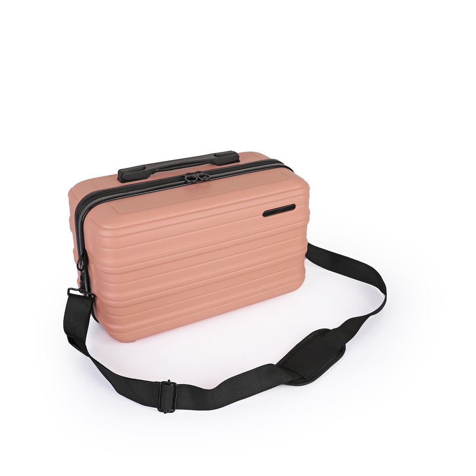 image 1 of ABS Cabin Carry Bag with Strap – Lightweight Underseat Luggage | Pink | Apricot Orange | Cabin Bag