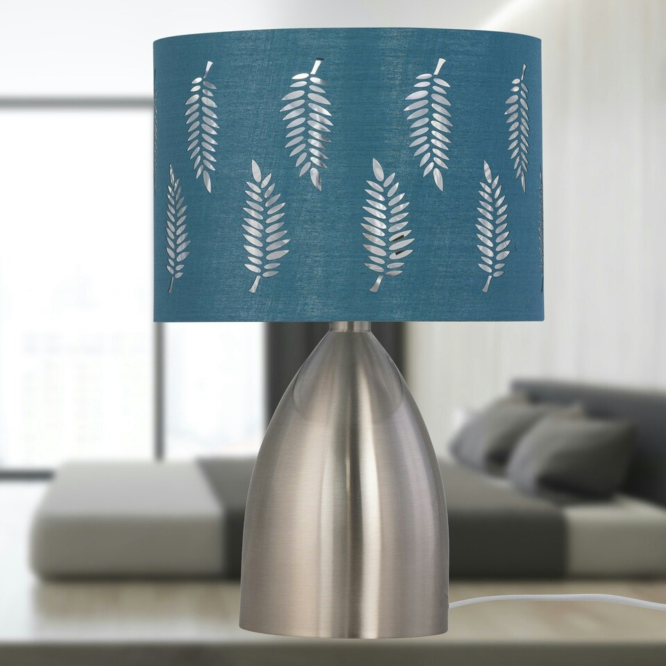 image 1 of First Choice Lighting Valentina Brushed Chrome Touch Lamp with Teal Fern Shade Silver | Green